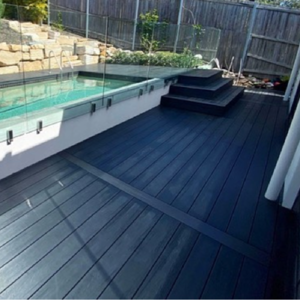 Charcoal composite decking hollowed