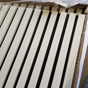 Black Ash Feature Interior Cladding on White Acoustic Panelling 2.7mx600mm Melamine paper finish