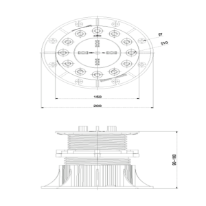 Decking Pedestal with 60mm joist cradle 95mm-185mm