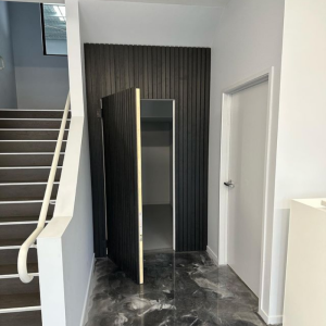 Black Ash Feature Interior Cladding on Acoustic Panelling 2.7mx600mm veneer finish